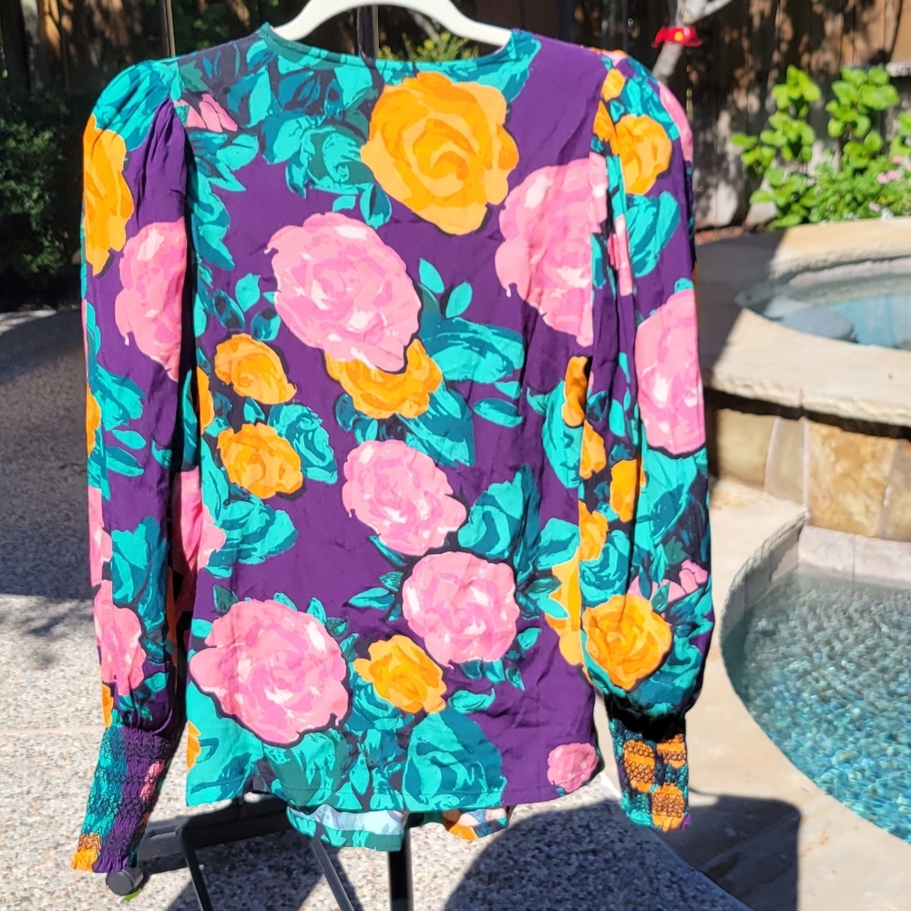 Nwot Plenty by Tracy Reese Puff-Sleeved Floral Blouse xs - Picture 8 of 14